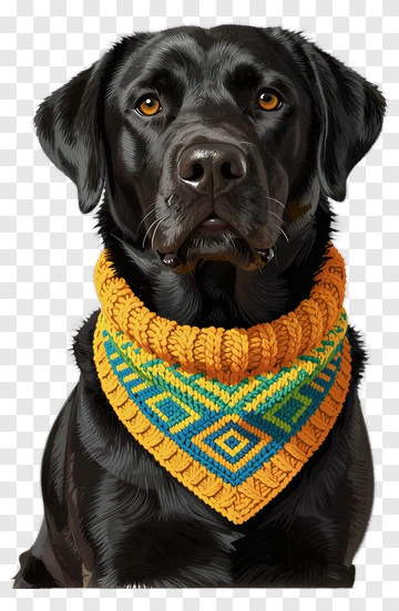 Black Labrador Wearing Colorful Bandana PNG