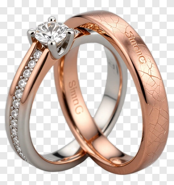 Rose Gold And Silver Wedding Ring Set PNG