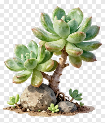 Succulent Tree With Rocks PNG