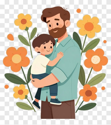 Father Holding Child Among Flowers PNG