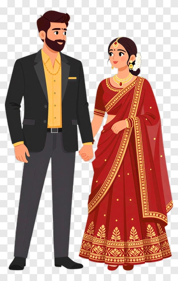 Couple In Traditional Indian Wedding Attire PNG