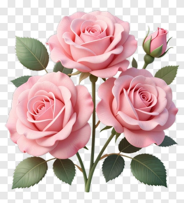 Pink Roses With Bud And Leaf PNG