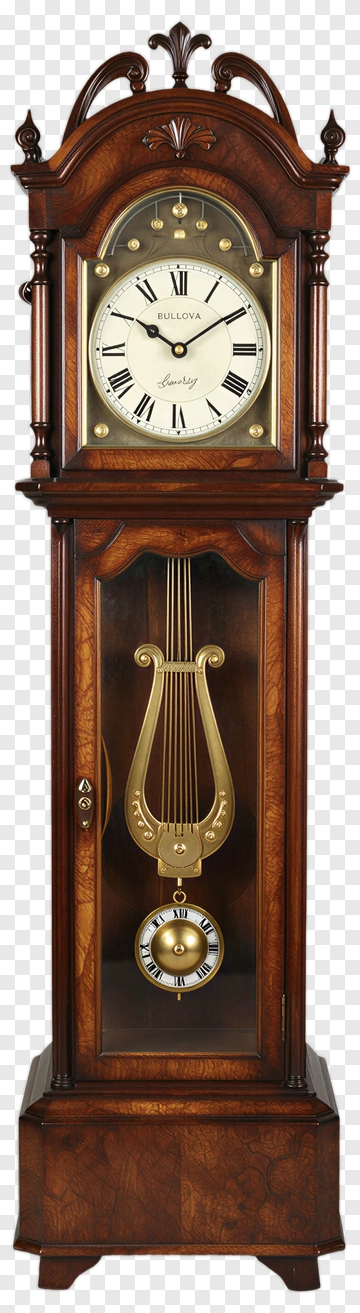 Grandfather Clock With Wooden Case And Gold Pendulum PNG