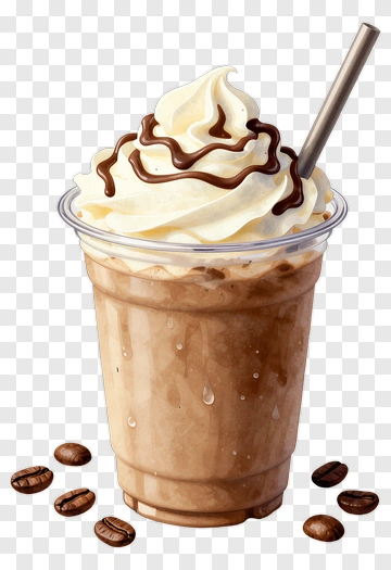Iced Coffee With Whipped Cream And Chocolate Drizzle PNG