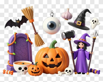 Halloween Witch And Pumpkin Scene PNG