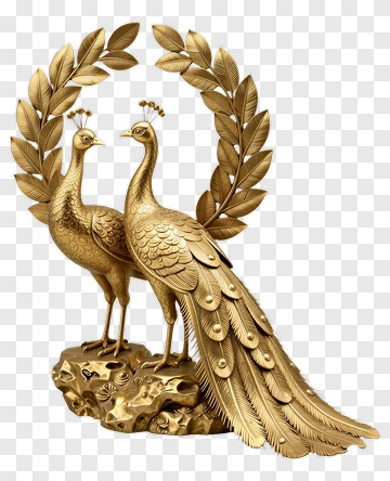 Golden Peacock Statue With Wreath PNG