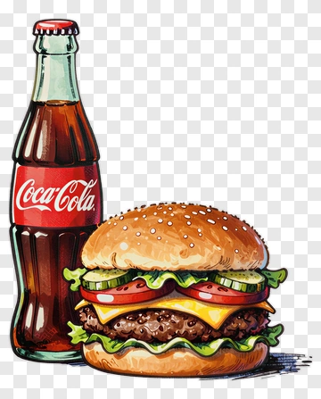 Hamburger And Coca-Cola Bottle PNG
