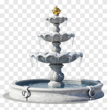 Three-tiered Marble Fountain With Golden Top PNG