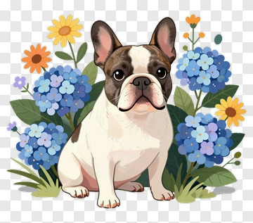 French Bulldog With Flowers PNG