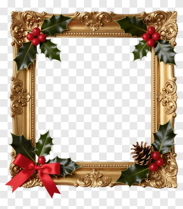 Golden Christmas Frame With Holly And Ribbon PNG
