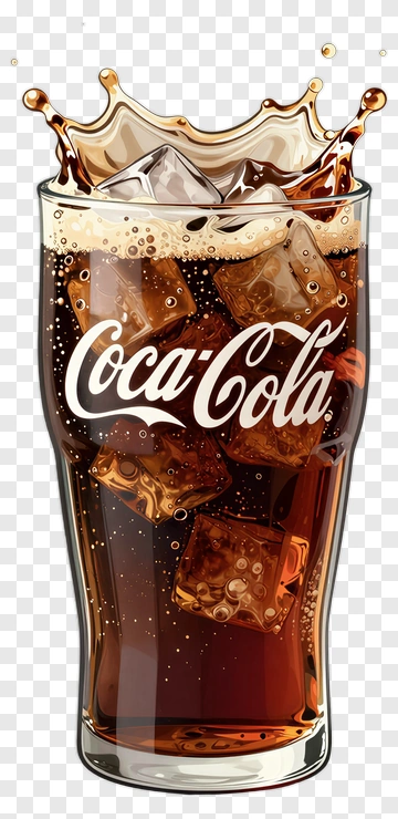 Coca-Cola In A Glass With Ice Cubes PNG