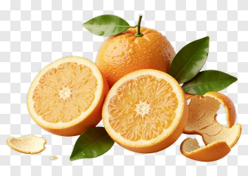 Fresh Orange With Leaves And Peel PNG