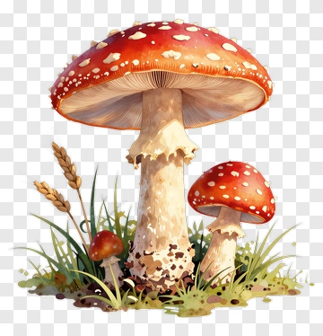 Red Fly Agaric Mushrooms In Grass PNG