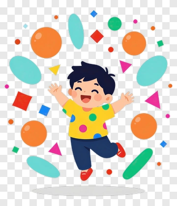 Joyful Child Jumping With Colorful Shapes PNG