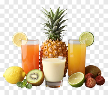 Fruit Juice And Fresh Fruits Arrangement PNG