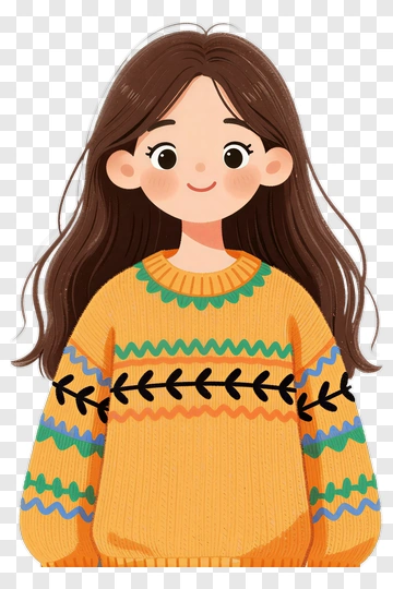 Cartoon Girl In Orange Sweater PNG