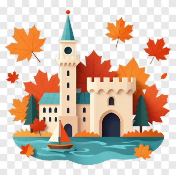 Autumn Castle With Sailboat PNG