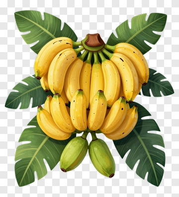 Banana Bunch With Green Leaves PNG