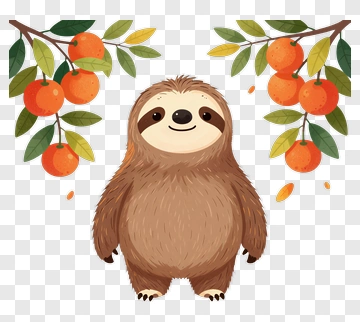 Cute Sloth With Oranges PNG
