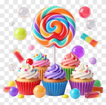 Colorful Lollipop And Cupcakes PNG