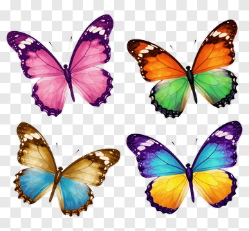 Four Colorful Butterflies PNG