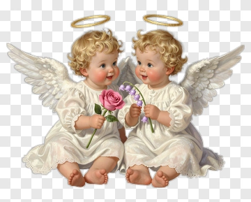 Two Angels Holding Flowers PNG