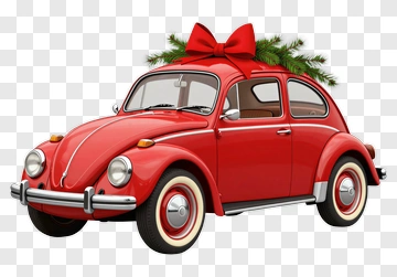 Red Volkswagen Beetle With Christmas Decor PNG