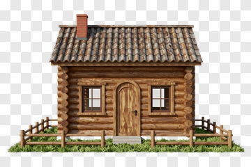 Rustic Log Cabin With Wooden Fence PNG