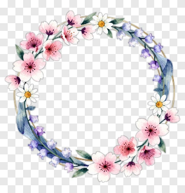 Watercolor Flower Wreath With Cherry Blossoms PNG