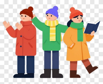 Three Friends Enjoying Winter Together PNG