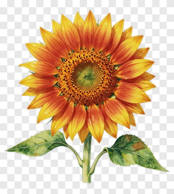 Sunflower With Green Leaves PNG