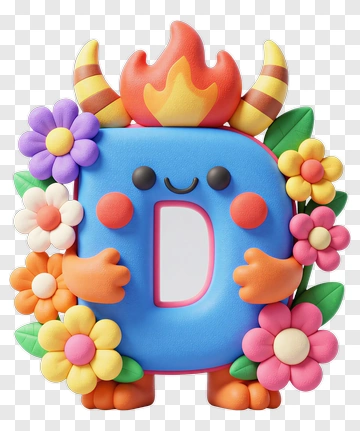 Happy Letter D With Fire And Flowers PNG