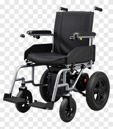 Electric Wheelchair With Black Seat And Silver Frame PNG
