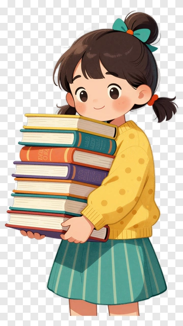 Girl Holding Stack Of Books PNG