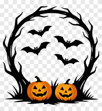 Halloween Jack-o-lanterns And Bats PNG