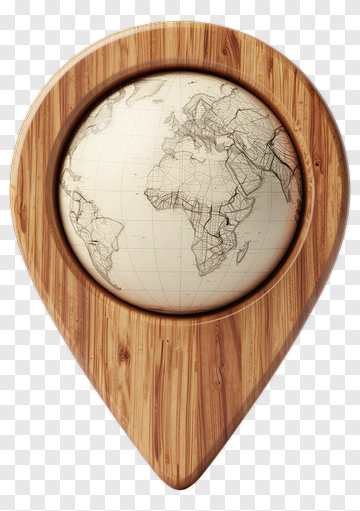 Wooden Map Pin With World Globe PNG