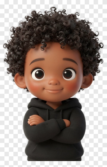 Cartoon Child With Curly Hair And Hoodie PNG