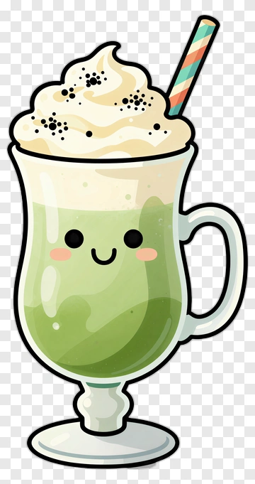 Kawaii Green Smoothie With Whipped Cream PNG