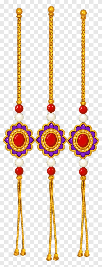 Three Golden Rakhi With Red And Purple Details PNG