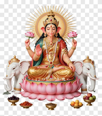 Ganesha Hindu Deity With Elephants And Lotus PNG
