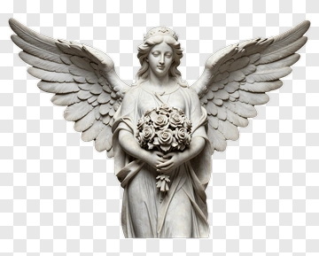 Marble Angel Statue Holding Roses PNG