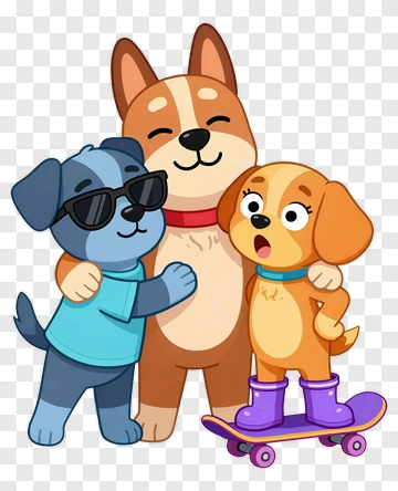 Three Cartoon Dogs Together PNG