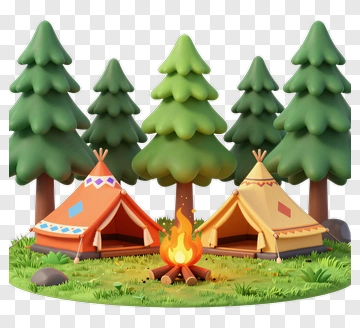 Cozy Campfire Between Two Teepees PNG
