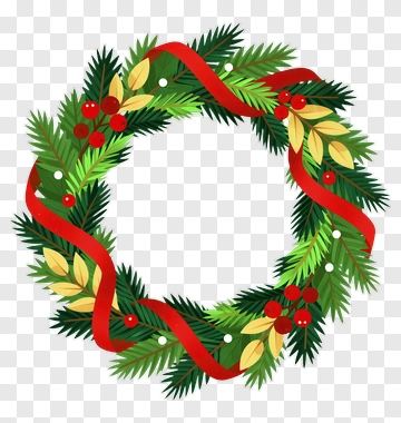 Christmas Wreath With Red Ribbon PNG