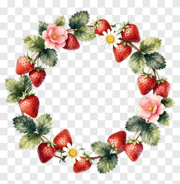Strawberry Wreath With Flowers PNG