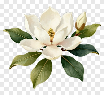 Magnolia Flower With Bud And Leaves PNG