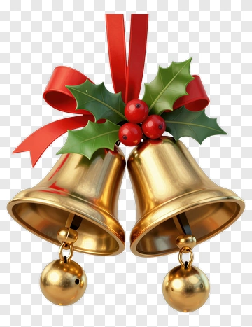 Golden Christmas Bells With Holly PNG