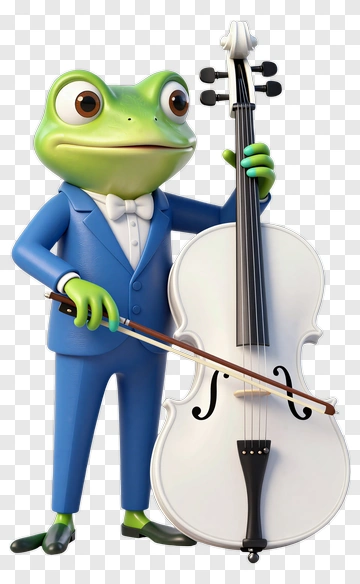 Green Frog Cellist In Blue Suit PNG