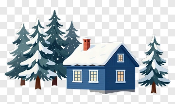 Blue House In Snowy Forest PNG