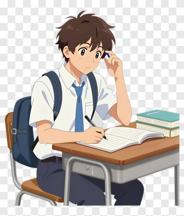 Student Studying At Desk PNG